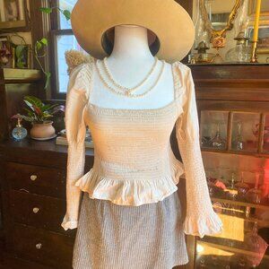 Cottagecore Smocked Peplum Blouse - Ivory Cream